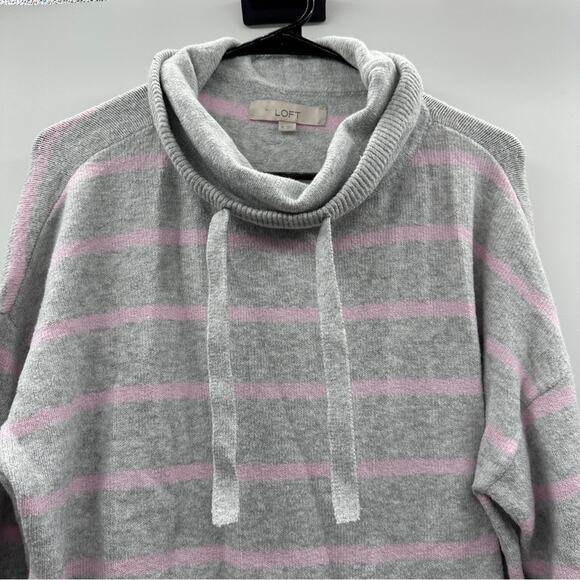 Loft Gray & Pink‎ Striped Long Sleeve Turtleneck Pullover Sweater Size XL NWT - Picture 3 of 10